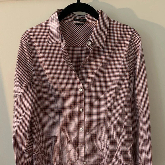 Red White Blue Gingham Theory Button Down Size M - Picture 1 of 6